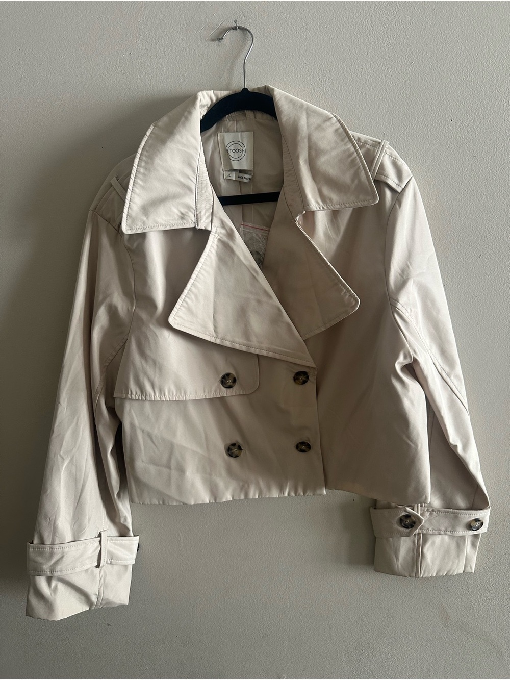 Stoosh Cropped Trench Coat in Light Beige